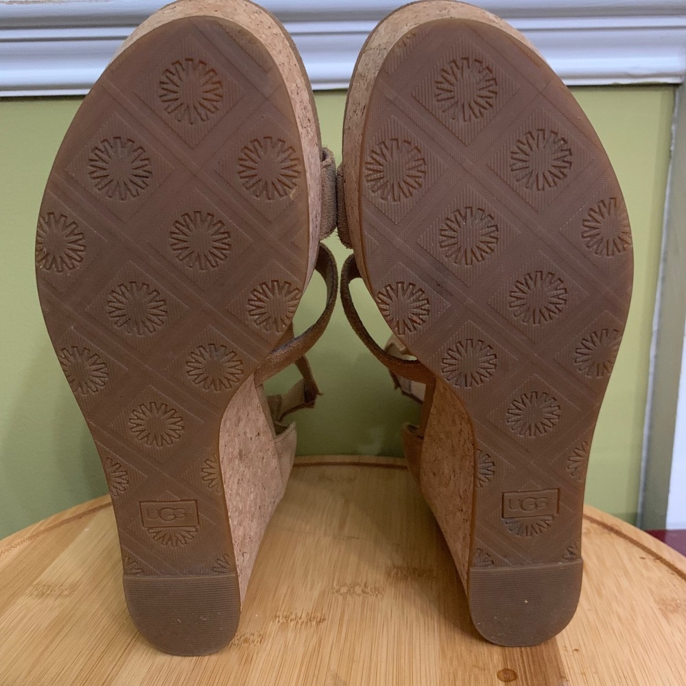 UGG Wedge Sandals Womens 8.5 Chestnut Whitney Suede Cork Platform Strappy Heel - Picture 7 of 8